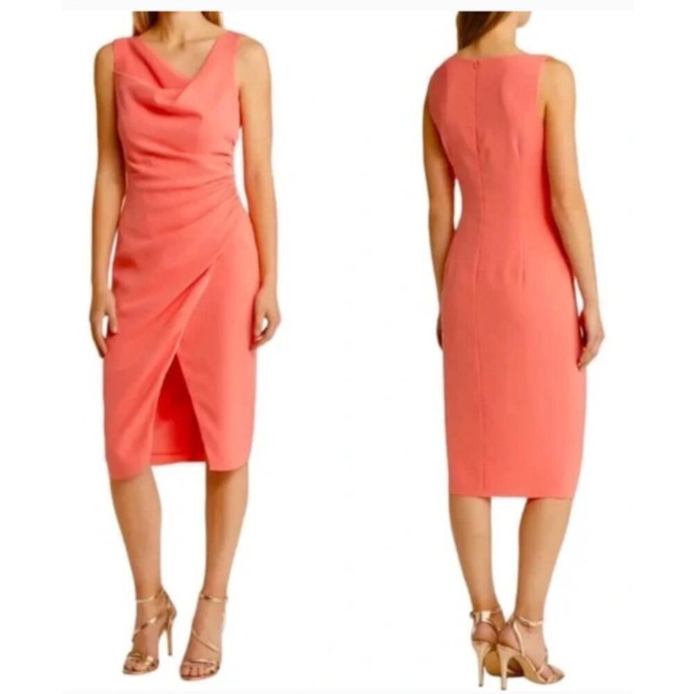 Black Halo Legend Dress Sleeveless Ruched Sheath Knee Length Flamingo Pink NWT 2